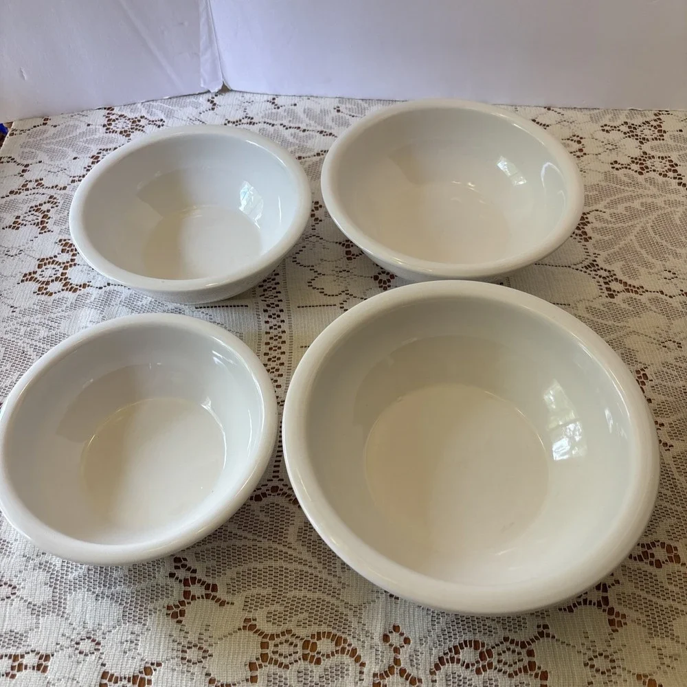 Pier 1 Imports White Glaze Nesting Mixing Bowls ~ Set of 4